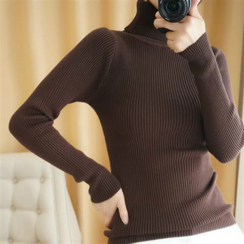 

Autumn and Winter All-match Turtleneck Sweater Women Slim Thin Long-sleeved Knitted Bottoming Shirt