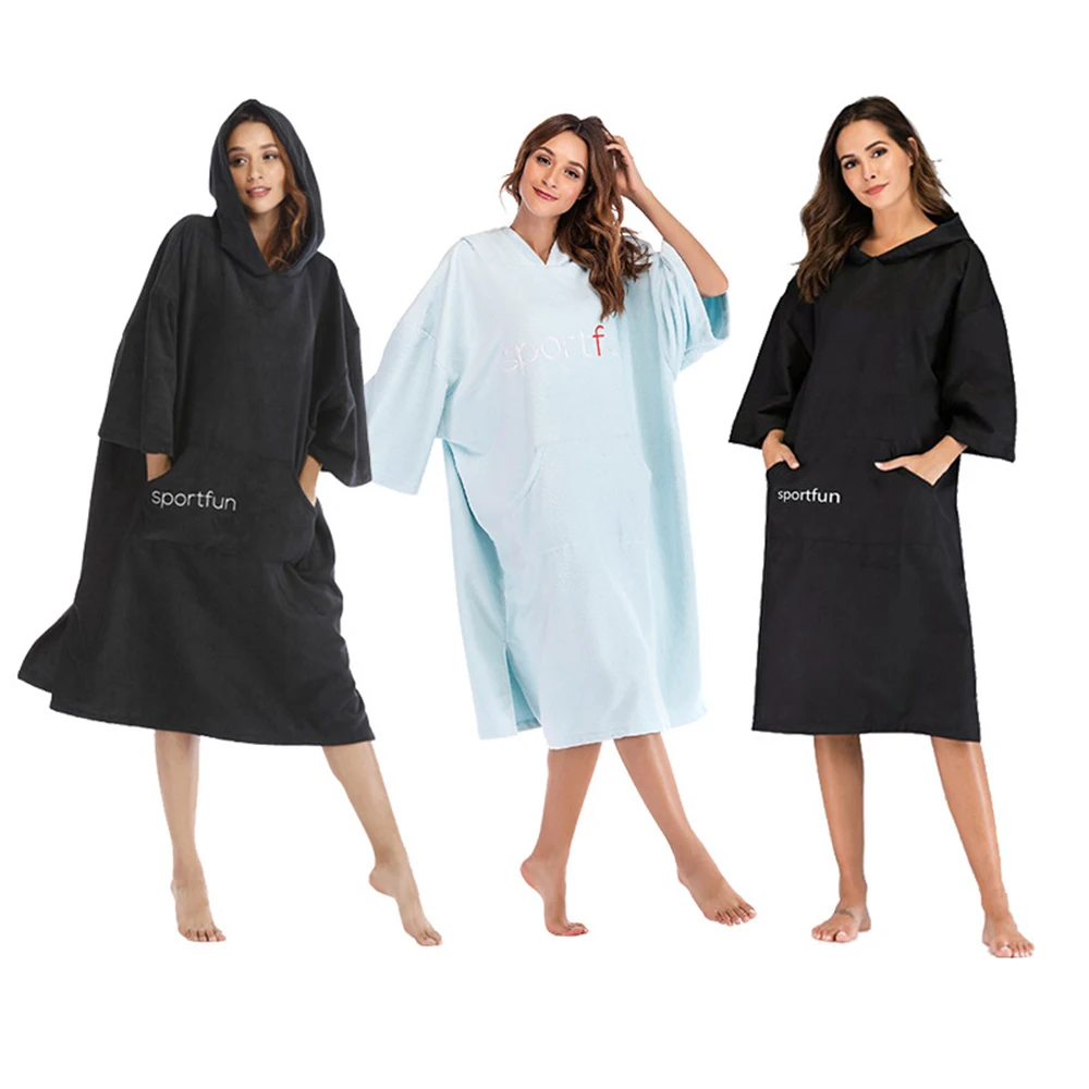 Fashion Solid Color Thick Keep Warm Robe Surfing Poncho Towel Wet Hoodie Cloak Beach Skirt Adult 110x75cm With Embroidered Logo
