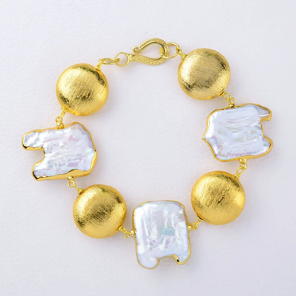 

8'' Freshwater Keshi Pearl Plated Bracelet