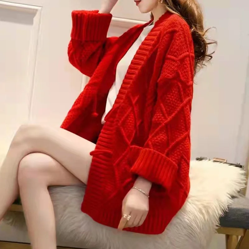 

Свитер, пальто, женский кардиган, Новинка весна-осень 2021, свободный утепленный свитер в ленивом стиле, прачаль