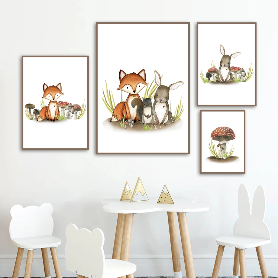 Украшение для детской комнаты с изображением друзей в грибах лисы кролика грибов