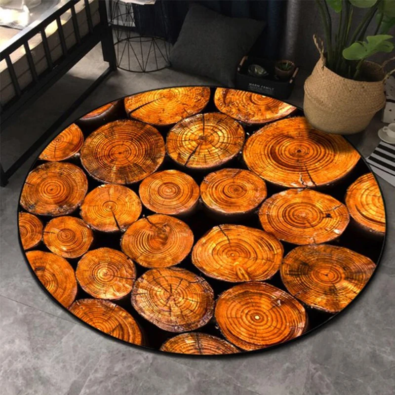 

New Nordic Style Round Carpet Wood Grain Annual Personality Creative Coffee Table Bedroom Computer Chair Non-slip Mat Home Decor