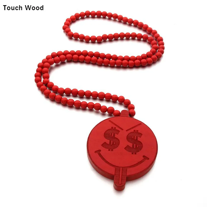 

Dollar smiley wooden beads necklace / hip-hop necklace / accessory dropshipping