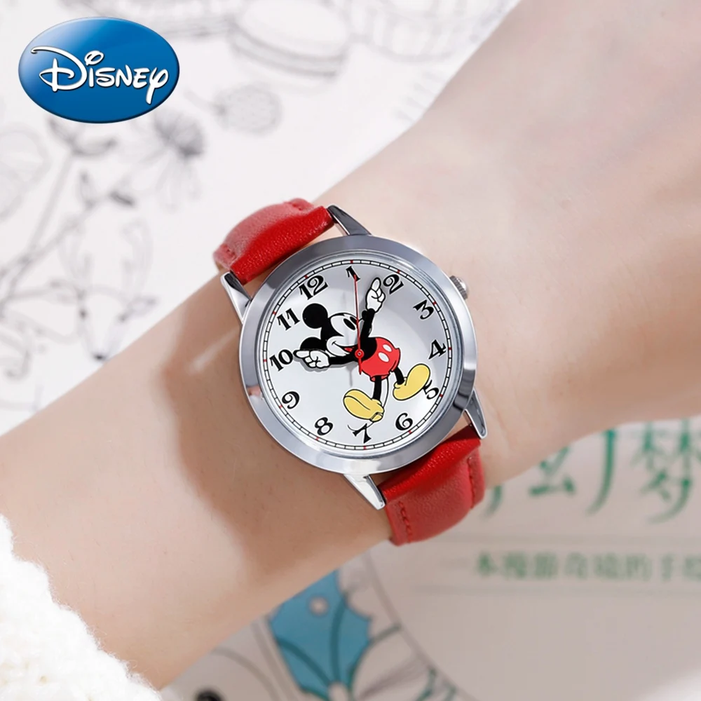 Модные женские часы из натуральной кожи, кварцевые часы disney Cuties Girl, женские модные часы с Микки Маусом, водонепроницаемые женские часы