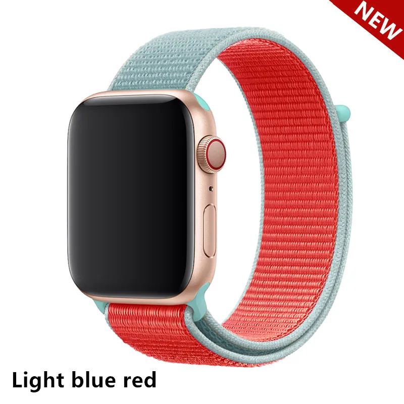 Нейлоновый ремешок для apple watch группа 4/5 44 мм/40 мм, correa apple watch 3 42 мм/38 мм iwatch серии 5/4/3/2 разноцветный коннектор ремешок для часов - Цвет ремешка: light blue red