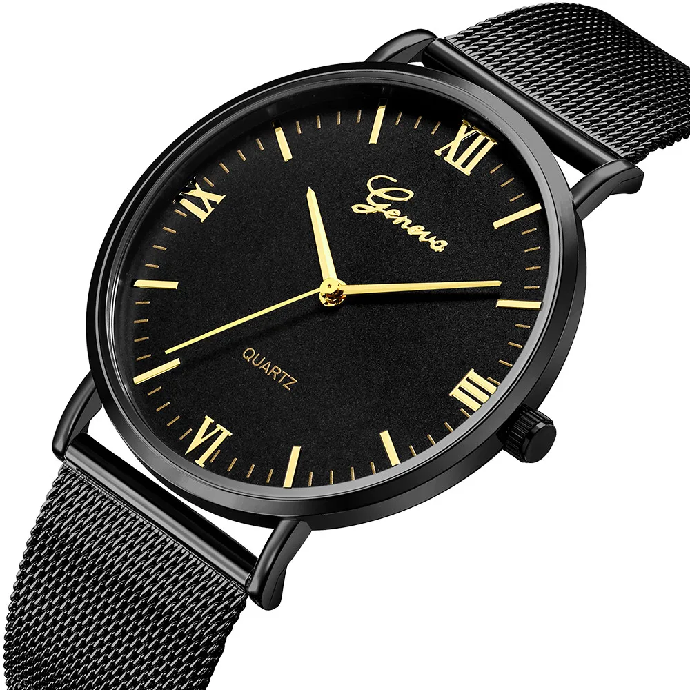 Женева сетчатые часы для женщин и мужчин из нержавеющей стали розовые золотые