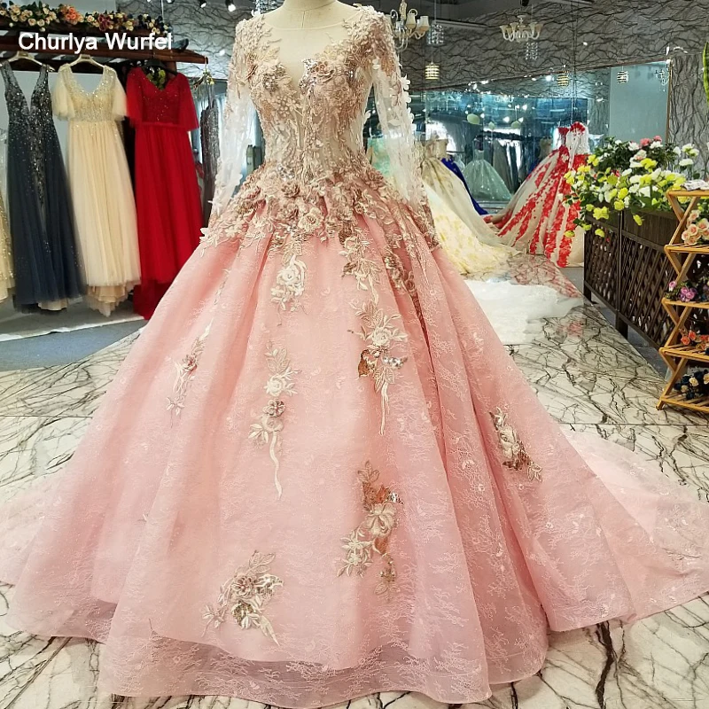 LS32110 розовое платье трапециевидной формы Быстрая доставка круглый вырез длинный