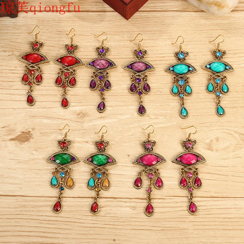 

funny New fan-shaped water drop bohemian earrings retro alloy vintage earrings ethnic tribal antique korean fashion