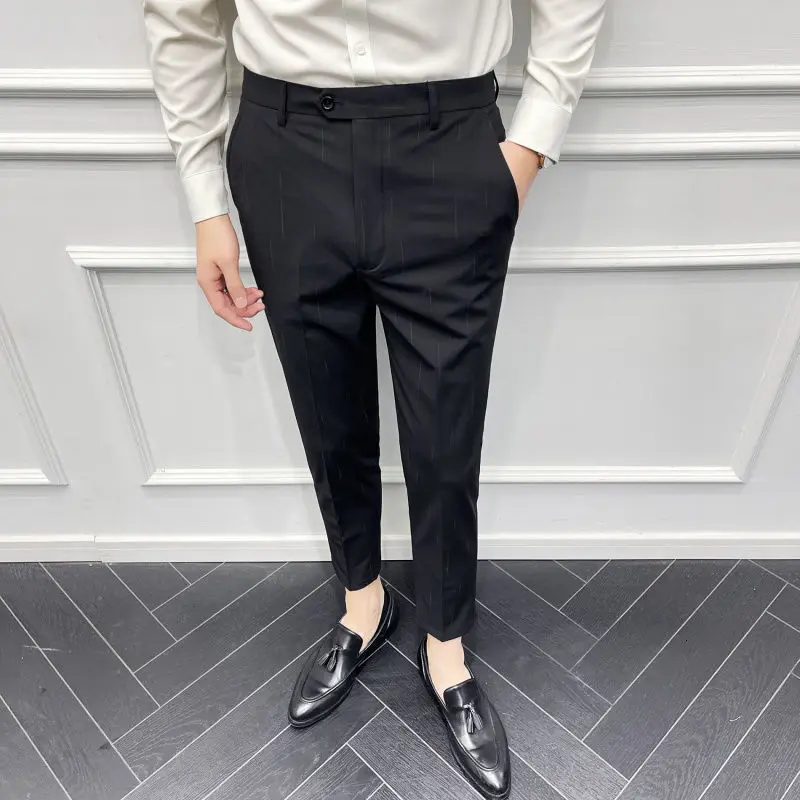 

Dress Trousers Men's Straight Foot Suit Casual Nine Point Sagging Small Slim Fit Black Gray New Package Mail Formal Occasions