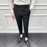 dress trousers mens straight foot suit casual nine point sagging small slim fit black gray new package mail formal occasions