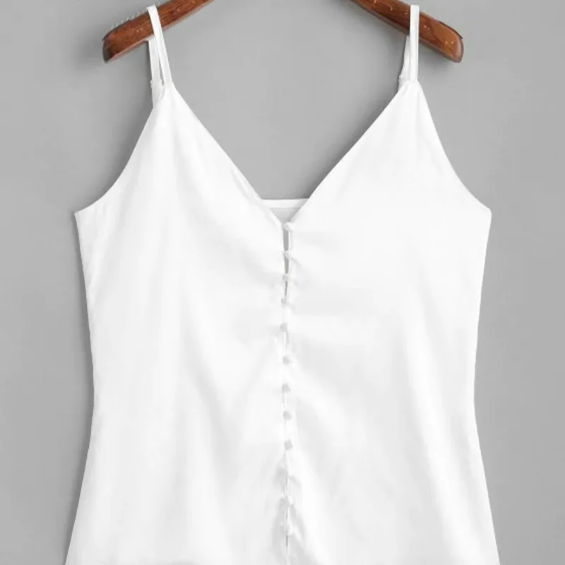 

2020 Spring Autumn and Winter European and American Style Hot Women's White Shirt Multi-Button Temperament Cardigan Camisole