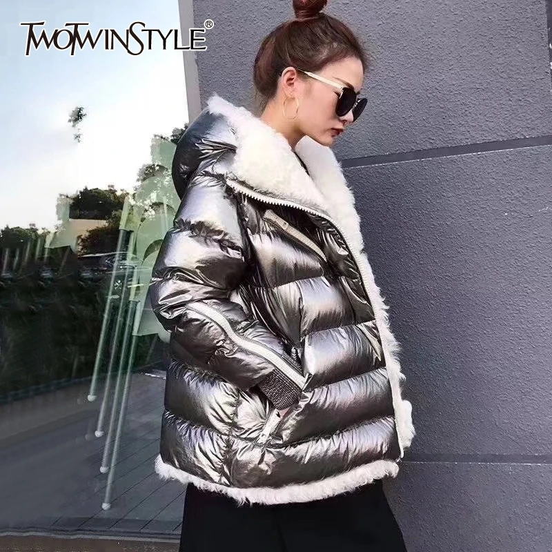 TWOTWINSTYLE клетчатое флокированное хлопковое пальто для женщин с капюшоном