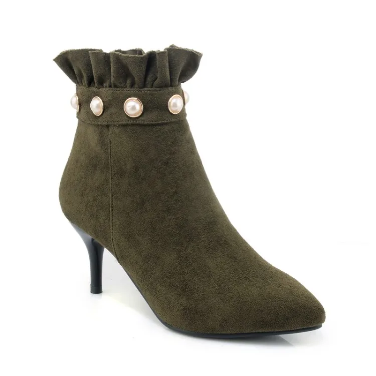 Большой размер 9 10 11 жемчужные плиссированные сапоги с острым носком сплошного