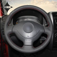 diy car steering wheel cover for suzuki jimny 2005 2006 2007 2013 2014 genuine black leather stitching custom holder