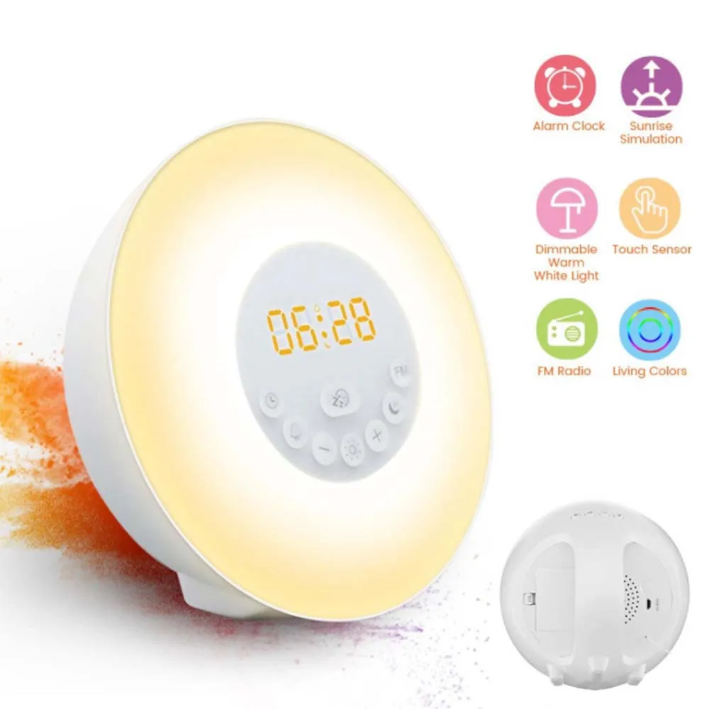 

Wake Up Light Alarm Clock Sunrise Sunset Simulation Luminous Digital Clock with FM Radio Night Light Touch Control Table Clocks
