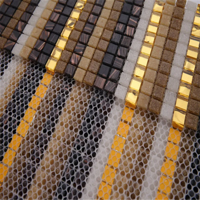 Золотистая черная мозаика пазл с рисунком линий художественная стеклянная для