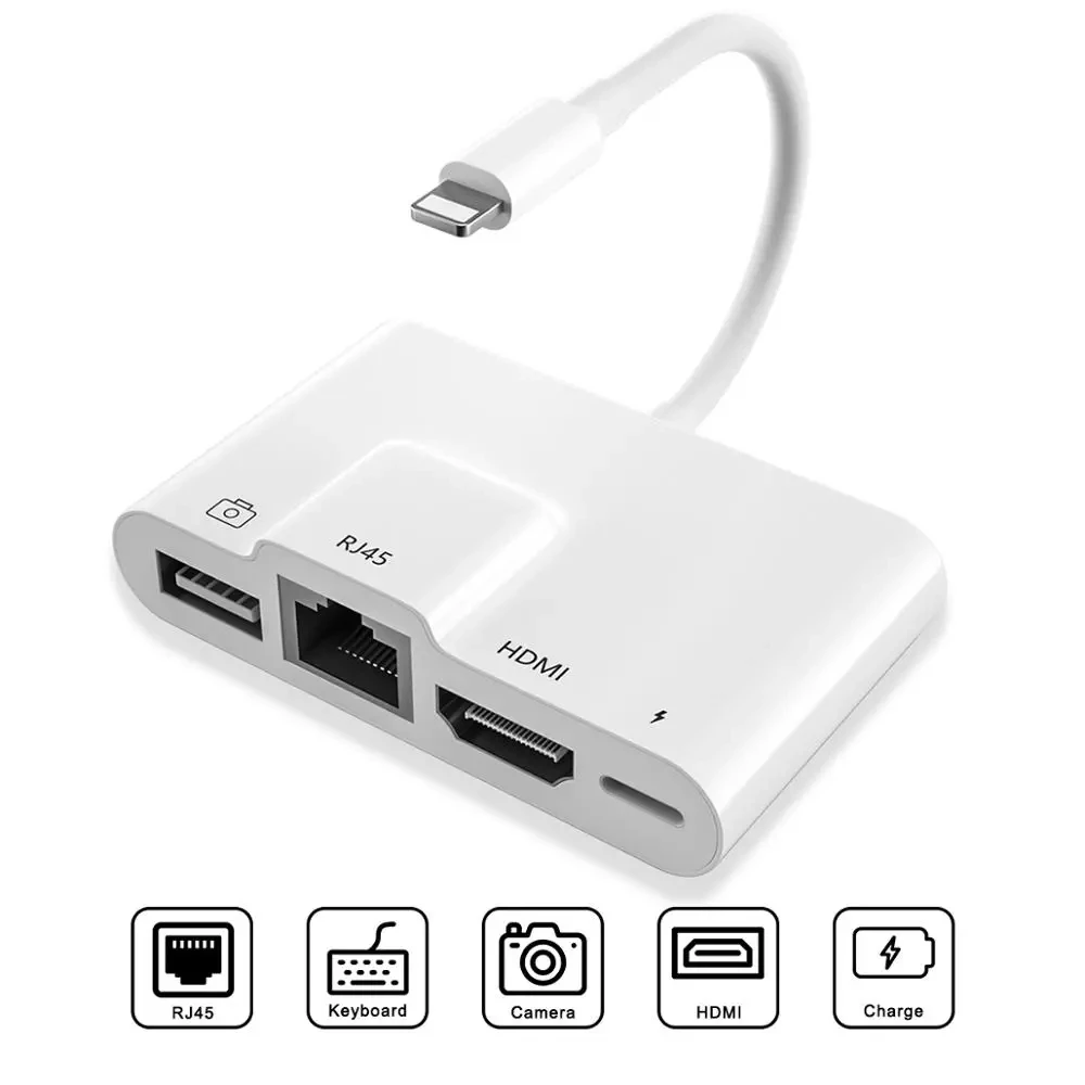 Адаптер Lightning на Rj45 Ethernet LAN HDMI 4K TV USB концентратор OTG кабель зарядный конвертер для
