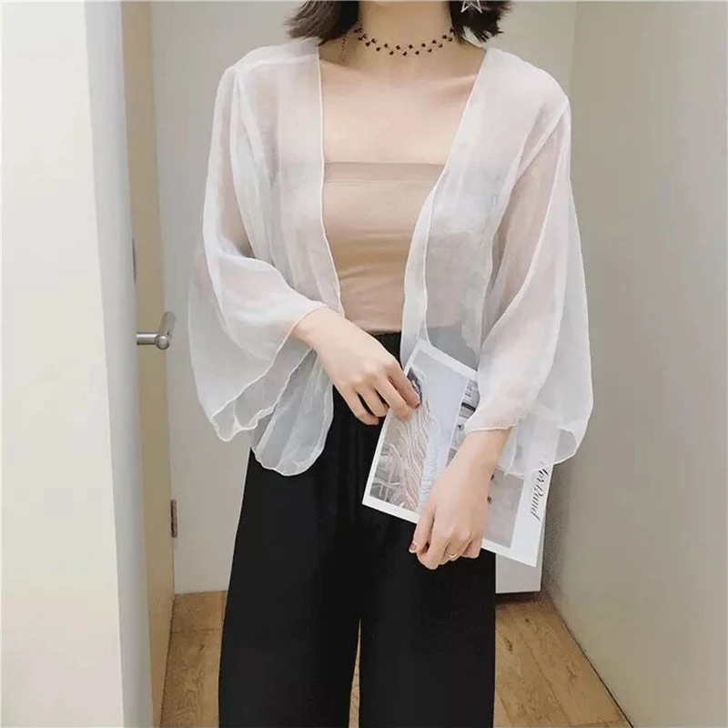 Женская прозрачная блузка-кимоно Geskeey зеленая Длинная блузка с открытым крючком