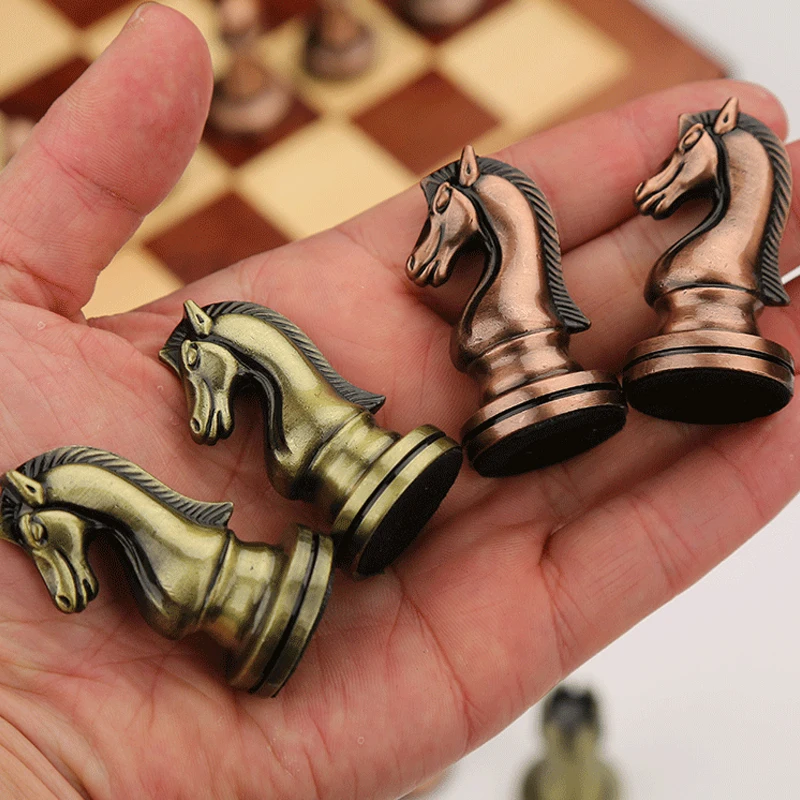 Большой металлический Международный набор шахматных фигур со складным