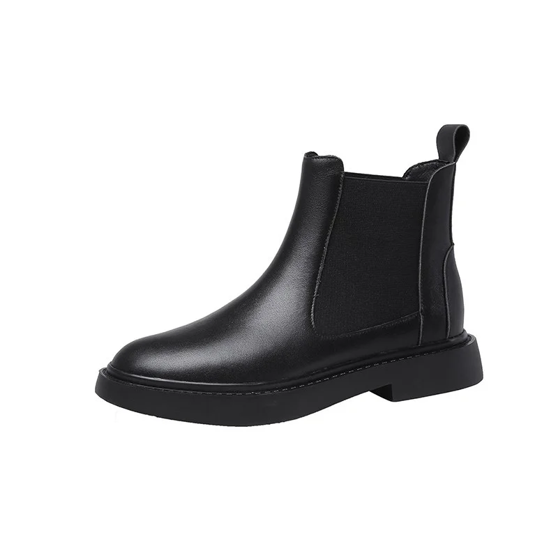 

Leisure shoes woman chunky platform chelsea boots black booties real Cowhide leather low heels ladies ankle boots big size 40 41