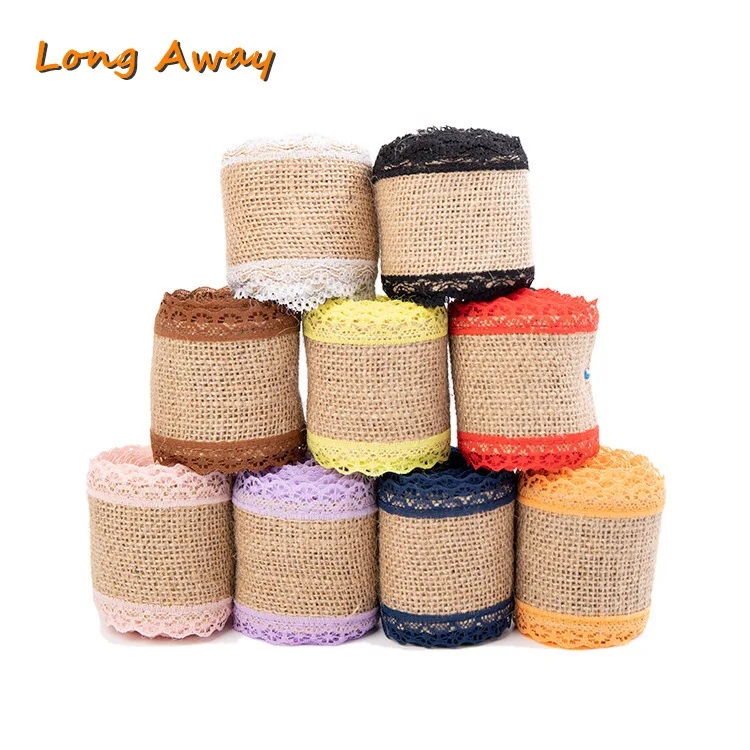 2M/Roll 50mm Handmade Lace Natural Hemp Wedding Double Lace Satin Linen Ribbon For Bags Material Party Gift Crafts Decorative
