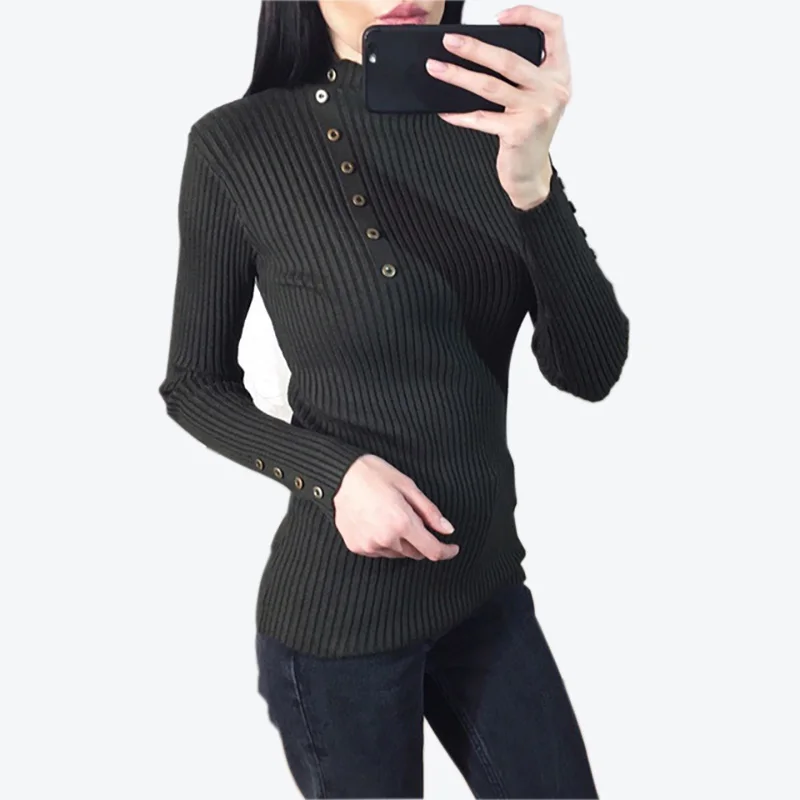 Женский трикотажный джемпер на пуговицах с ложным воротником | Женская одежда