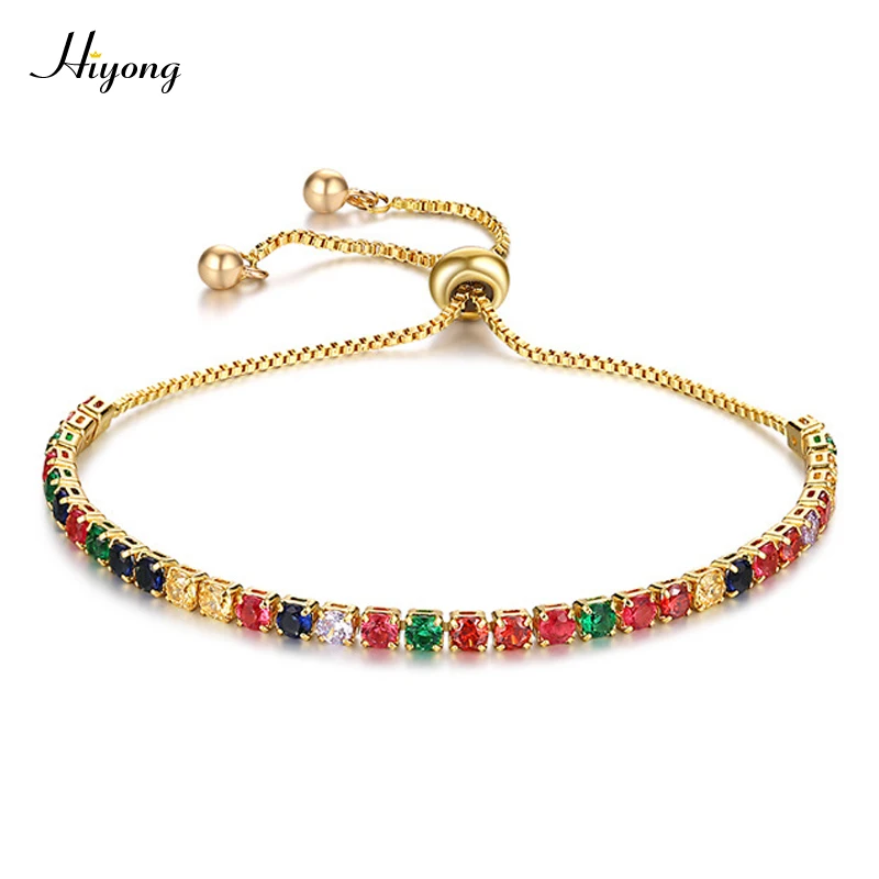 HIYONG красочный кубический цирконий браслет Бесконечность цепь теннис браслеты