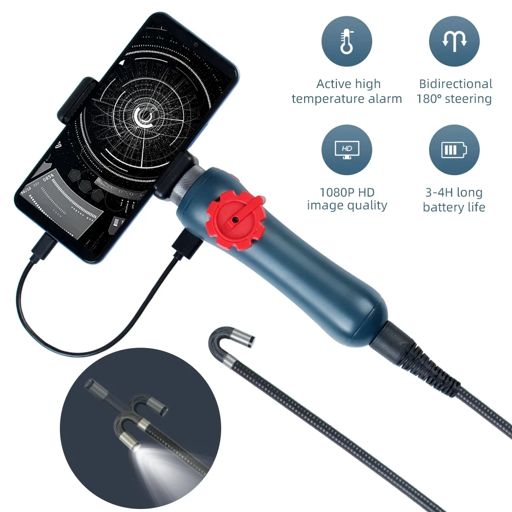 

6 мм/8,5 мм 180 МП градусов поворотный промышленный эндоскоп камера для осмотра автомобиля с 6 светодиодами, подходит для iPhone Андро