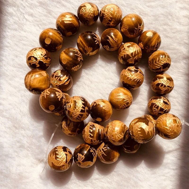 30bead/pack Dragon Carved Stone beads 12mm Agates Lapis Aventurine Clear quartz Tiger eye Hand Craved Jwelry | Украшения и