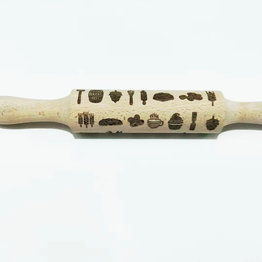 Christmas Rolling Pin Beech Fondant Biscuits Cookies Pressing Printing Pins Baking Appliances Embossed | Дом и сад