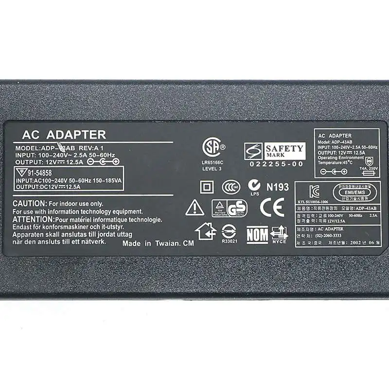 

SZYOUMY Plastic Power Adapter DC 12V 12.5A 150W Output 5.5mm x 2.5mm Plug for LED 5050 2835 LED Strips LED Module High Quality