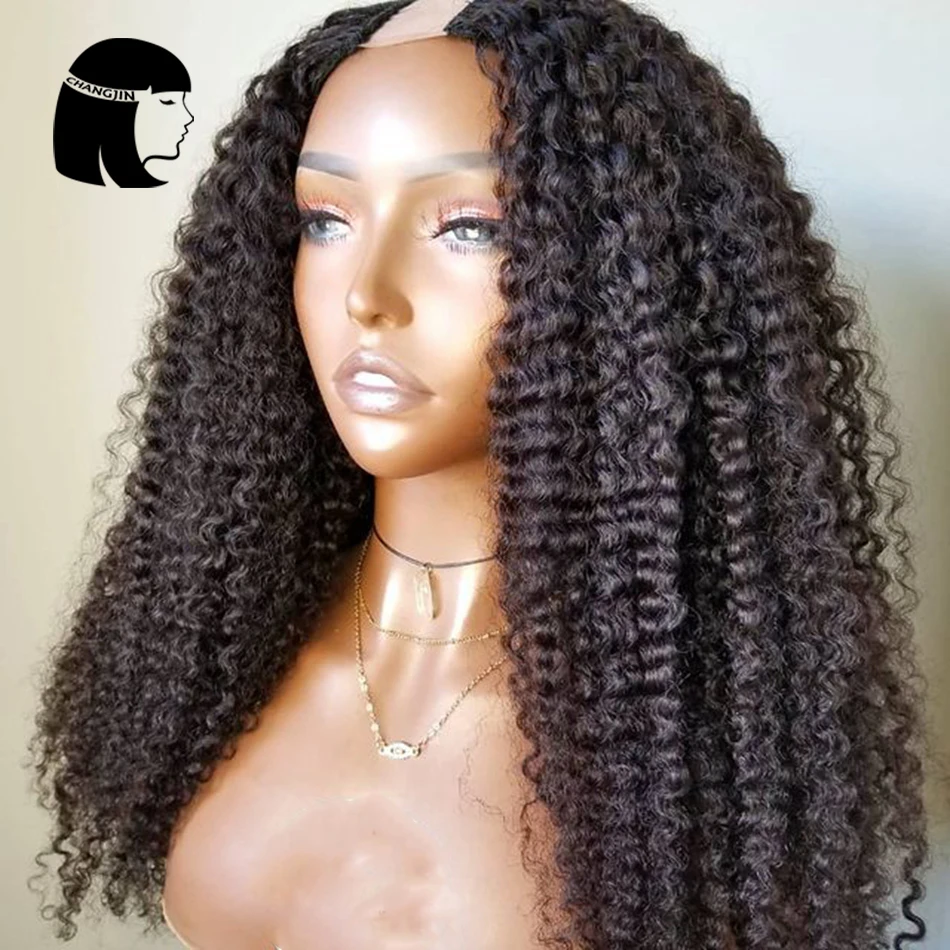 Парик U-образной формы естественного цвета 1*4/2*4 Кудрявые Парики из человеческих