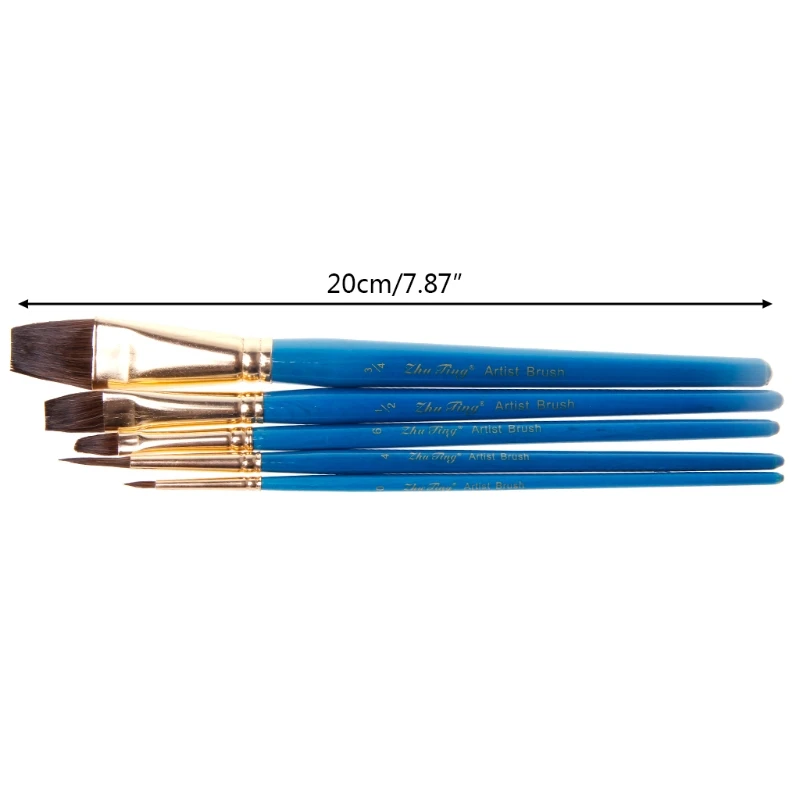 

5Pcs Artist Paint Brush Set Camel Hair Watercolor Acrylic Oil Painting Drawing