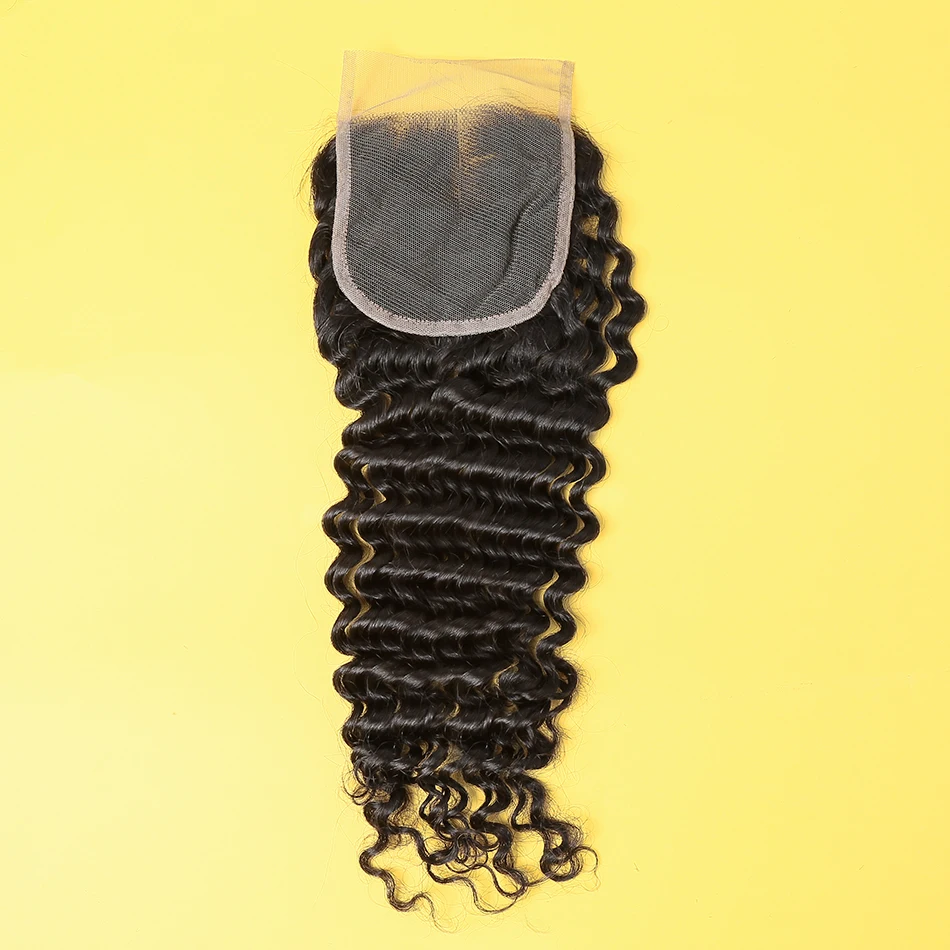 4x4 кружева Закрытие 100% человеческие волосы закрытие глубокая волна бразильские