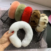 new simulation rex rabbit fur hairband fur simple and cute oversized leopard print wide brimmed solid color plush hairband