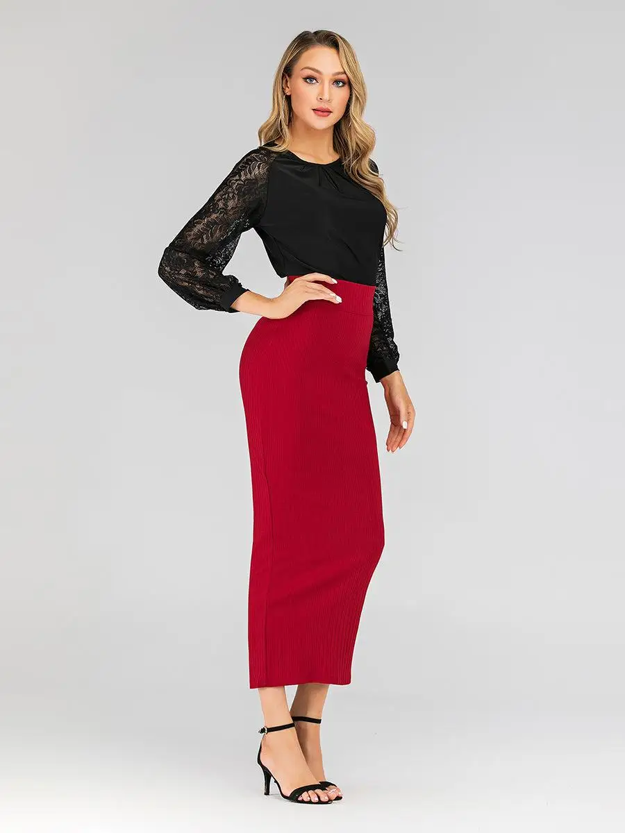 Мусульманские женщины стрейч Высокая талия обычная длинная юбка карандаш Bodycon