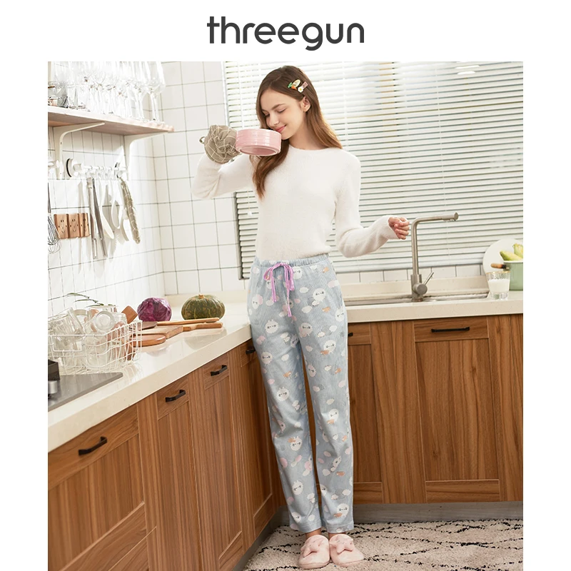 THREEGUN пижамные штаны женские Осенние новые с принтом мягкие высокой талией