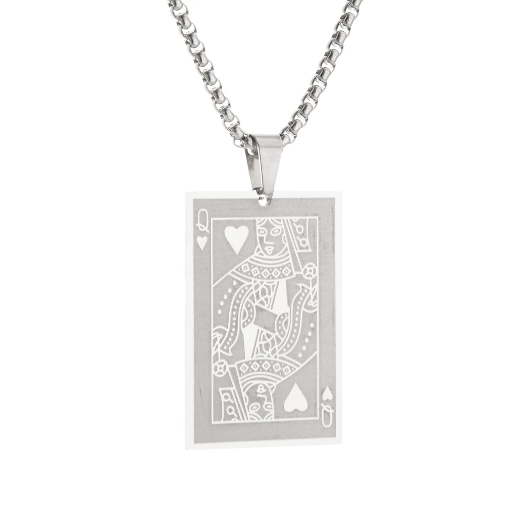 

Pendants poker Heart Q Fashion necklace long chain Men's and women's gifts