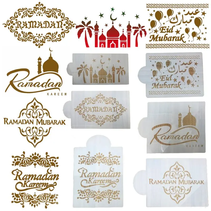 

6Pcs/Set Eid Mubarak Ramadan Coffee Flower Spray Stencils Cake Decorating DIY Template Sugar Powder Sieve W3JA
