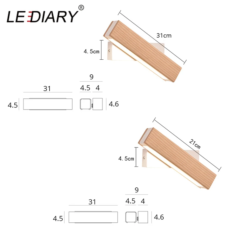 LEDIARY, Скандинавская гостиная, деревянный настенный светильник, 3 излучающих изменения цвета, 110-240 В, вращающееся настенное бра, украшение для спальни