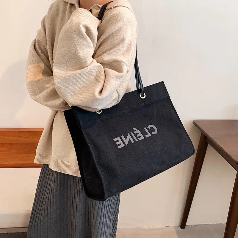 

Простая Холщовая Сумка с надписью для студентов, вместительный тоут на плечо, Женские однотонные сумочки, многоразовая сумка