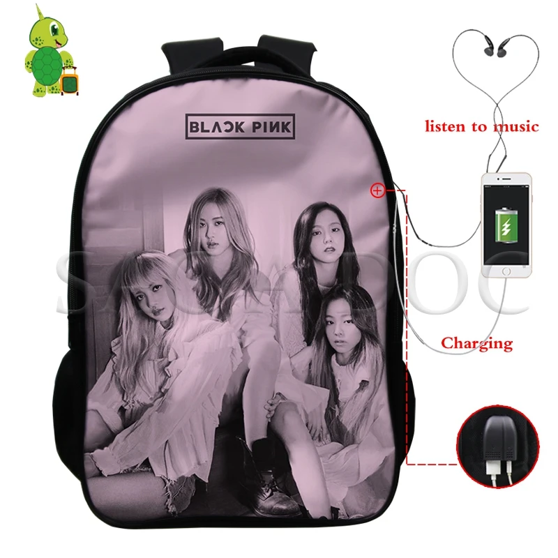 Рюкзак Mochila Kpop, черный, розовый, USB зарядка, рюкзак Kill This Love Rose/Lisa, женский, мужской, многофункциональный, школьный рюкзак, дорожные сумки - Цвет: 18