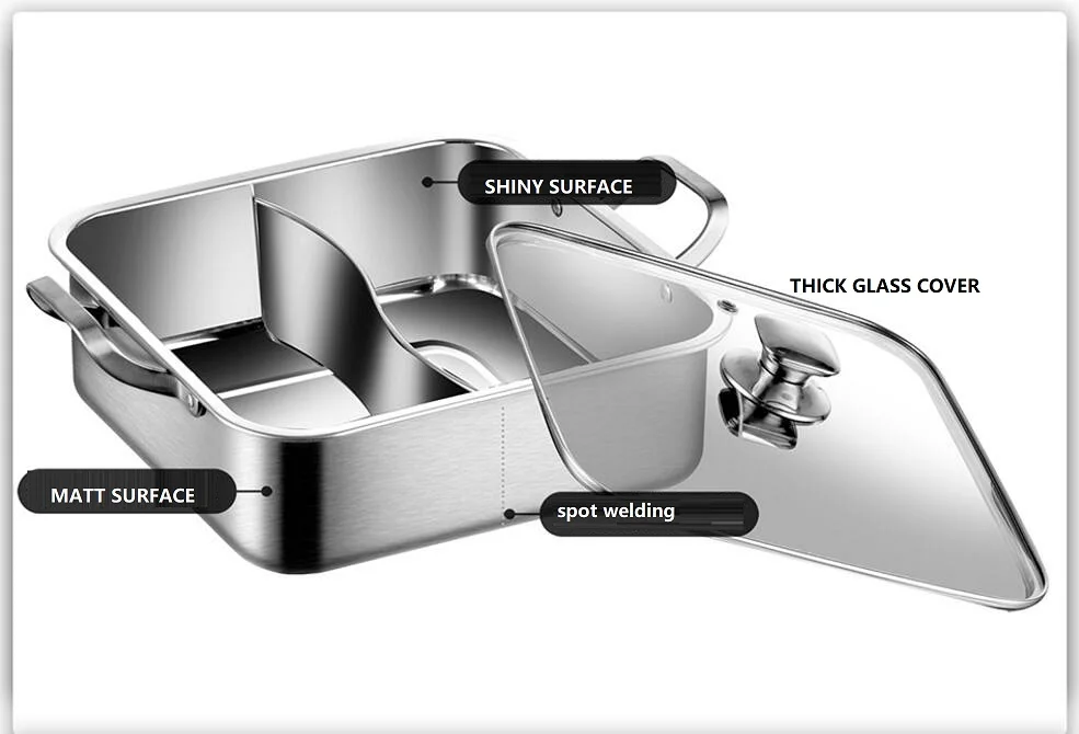

Hot pot cooker #304 Stainless steel 2 Grid Stock Soup Hot pot thickening induction cooker special Fondue