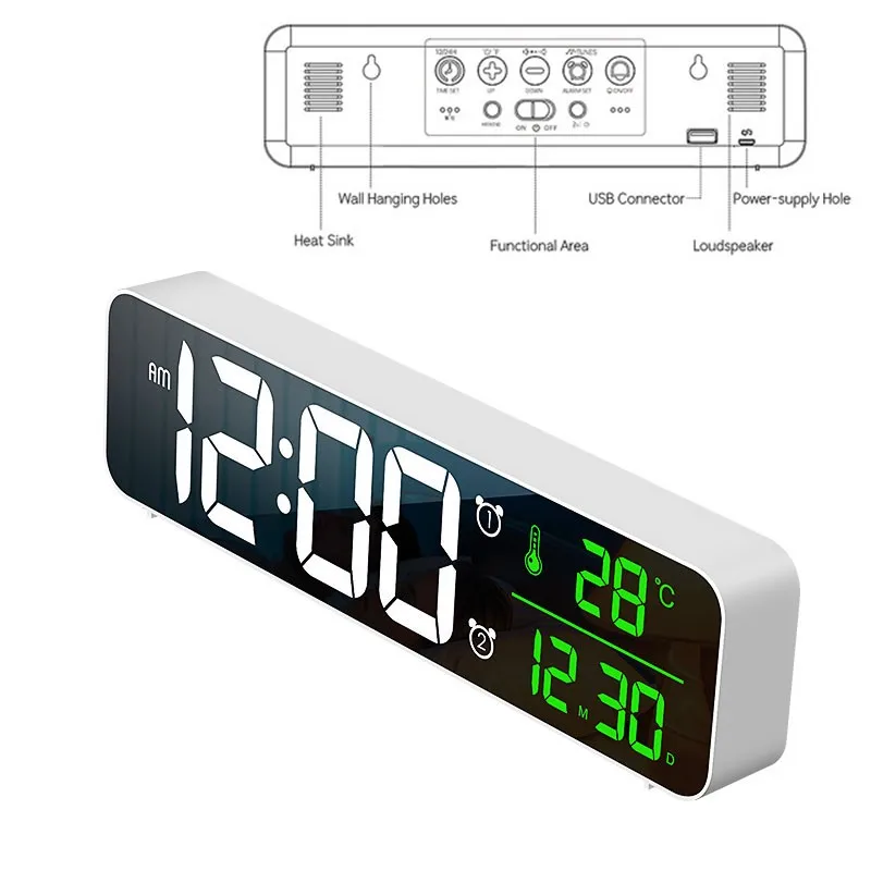 

LED Digital Alarm Clock Temperature Date Display Desktop Mirror Clocks Home Table Decoration Electronic Clock
