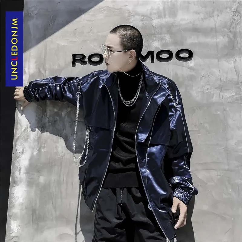 Светоотражающие мужские кожаные куртки и пальто зимняя мотоциклетная кожаная