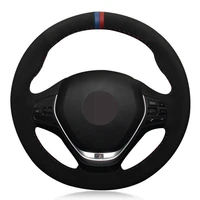 car steering wheel cover black genuine leather suede for bmw f20 2012 2018 f45 2014 2018 f30 f31 f34 2013 2017 f32 f33 f36