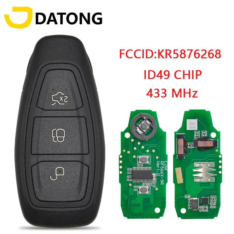 

Datong World Car Remote Control Key For Ford Fiesta Kuga 2016 2017 2018 KR5876268 ID49 Chip 433MHz Replacement Promixity Card