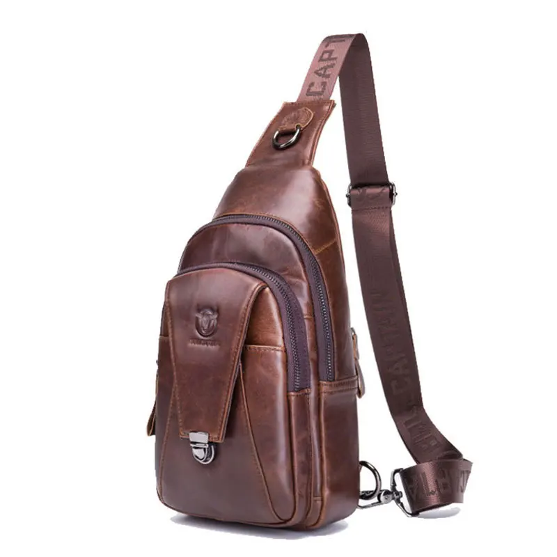 

Genuine leather Sling Bag Chest Bag with headset hole Crossbody for Men Lightweight Hiking Travel Backpack