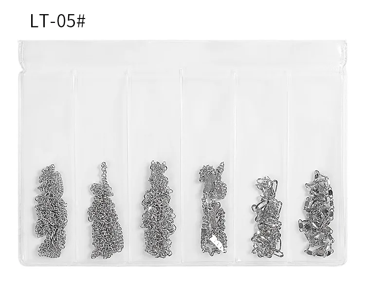 LT05 6 сеток/Упаковка Украшения из сплава Маникюр DIY для дизайна ногтей смешивание цветов всех различных форм цепи кольцо Пряжка металлические 3D Шпильки - Цвет: LT05