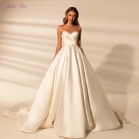 julia kui elegant sweetheart off the shoulder ball gown wedding dress ruched pleat lustrous satin court train bridal gowns